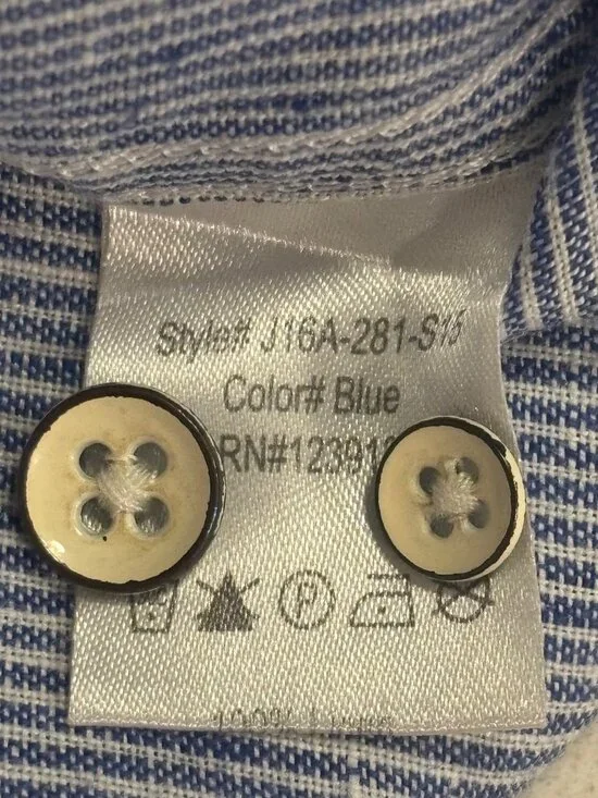 Jachs NY Blue Stripe Button Shirt Linen Blend Madison Fit Mens Large - Picture 5 of 11